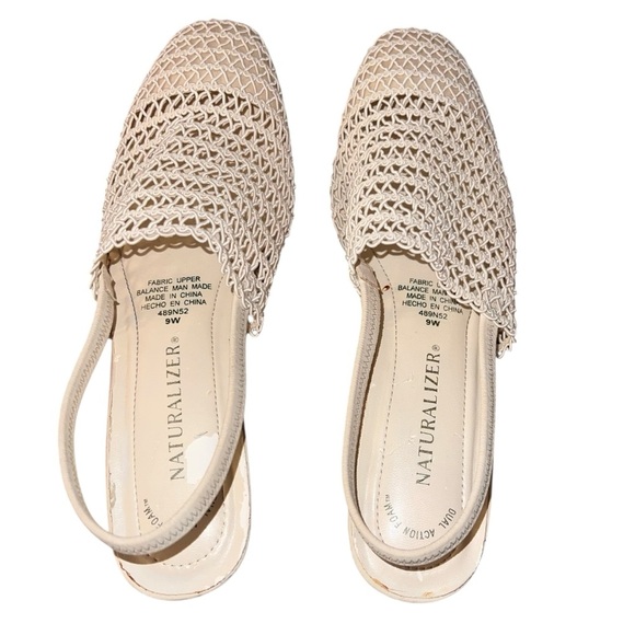 Naturalizer Shoes - Naturalizer Cream Mules Weaved Crocheted Cushioned Footbed Block Heel 9 Wide